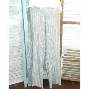 Cable & Gauge Studio Women's Pants Large Striped Linen-Blend Wide Leg Boho Beach
